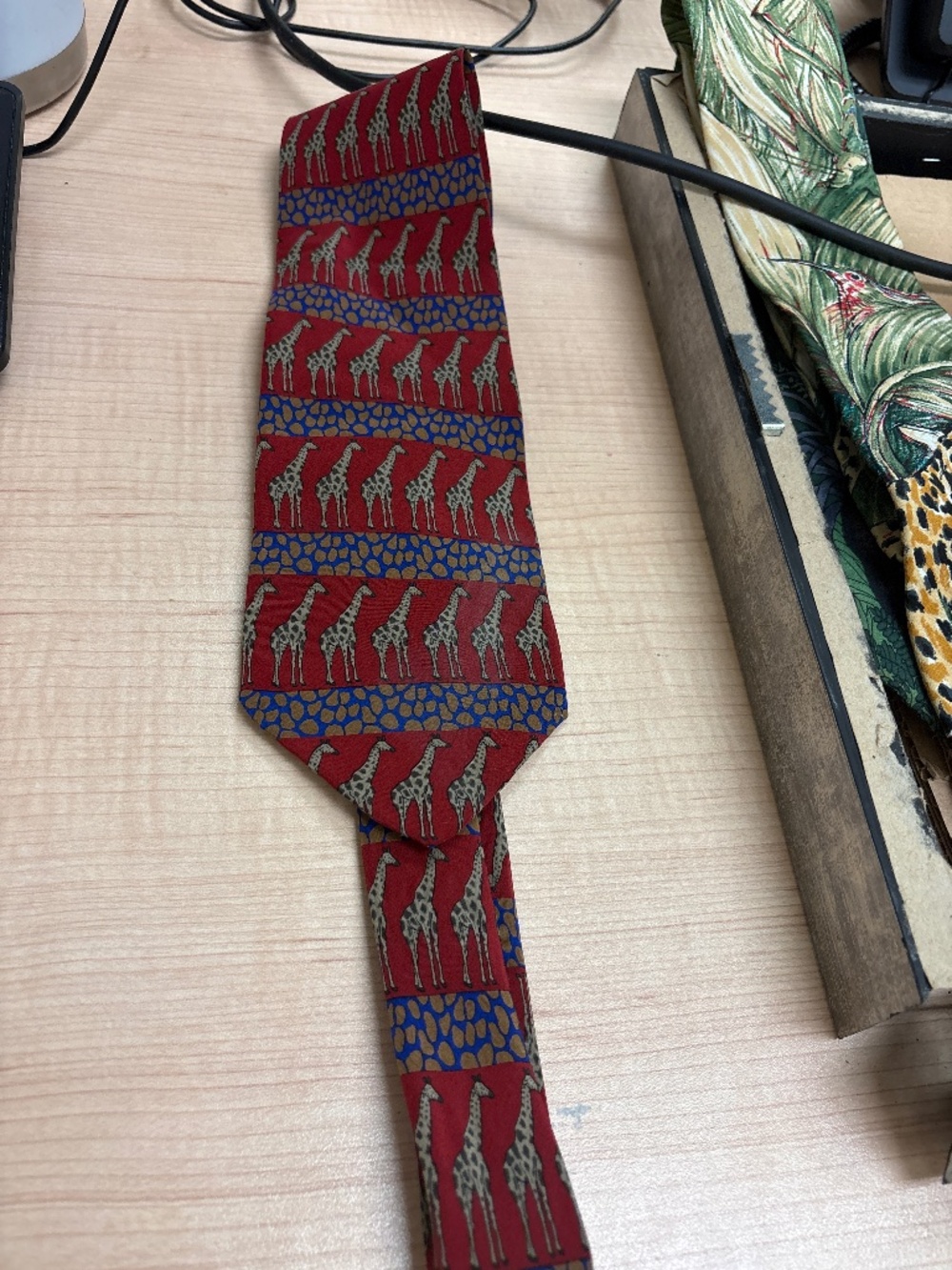 Vintage Vichy Davis Tie Red Safari Giraffe